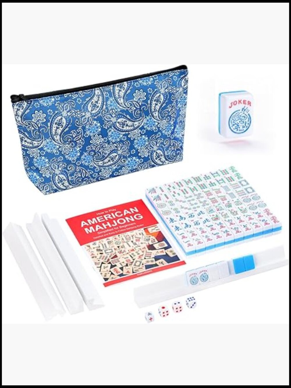 Mini American Mahjong Set with 166 Tiles, 4 Racks, Portable Travel Case,
